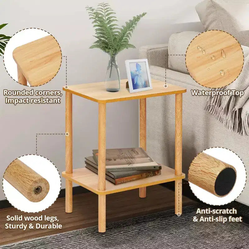 Tavolino finale Boho a 2 livelli con ripiano portaoggetti, perfetto per piccoli spazi