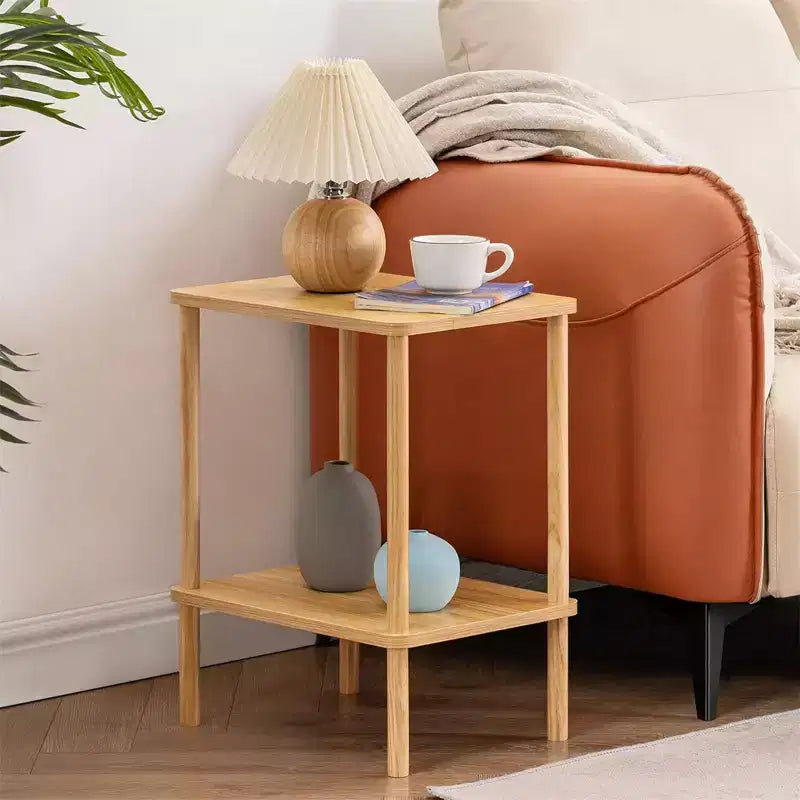Tavolino finale Boho a 2 livelli con ripiano portaoggetti, perfetto per piccoli spazi