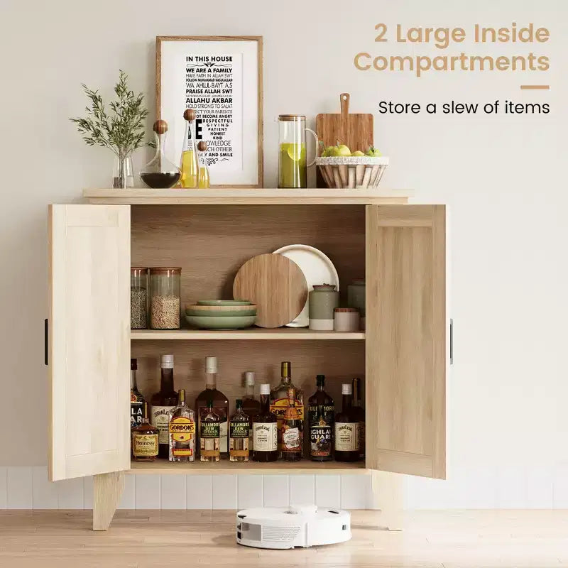 Mobile Buffet, Credenza Contenitore in Rattan con Ante e Ripiani, Mobile d'Accento Consolle in Legno