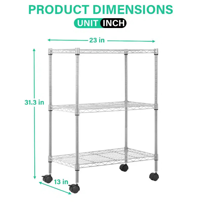 Scaffale a 3 ripiani in filo metallico BestMassage, mobiletto portaoggetti per dispensa con certificazione NSF e ruote, design salvaspazio, piedini regolabili