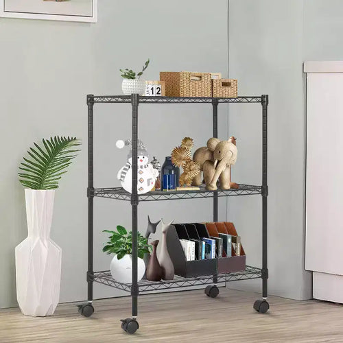 Scaffale a 3 ripiani in filo metallico BestMassage, mobiletto portaoggetti per dispensa con certificazione NSF e ruote, design salvaspazio, piedini regolabili