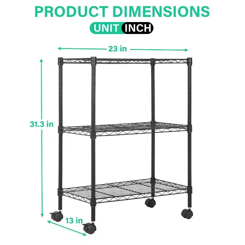 Scaffale a 3 ripiani in filo metallico BestMassage, mobiletto portaoggetti per dispensa con certificazione NSF e ruote, design salvaspazio, piedini regolabili