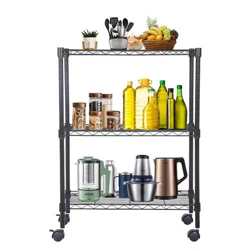 BestMassage 3-Tier Wire Shelving Unit Pantry Storage Cabinet with NSF Certified & Wheels Space Saving Design Adjustable Feet
