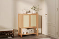 Rattan Shoe Cabinet for Entryway, 5-Tier Farmhouse Organizer Rack Narrow Shoe Storage Cabinet with 2 Doors and Open Shelf for Hallway Living Room