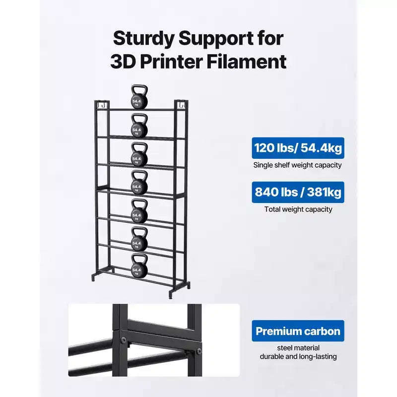 Scaffale di stoccaggio per filamenti per stampante 3D, scaffali portaoggetti a 7 livelli per filamenti di stampa 3D, supporti per bobine di filamento (solo scaffale), nero