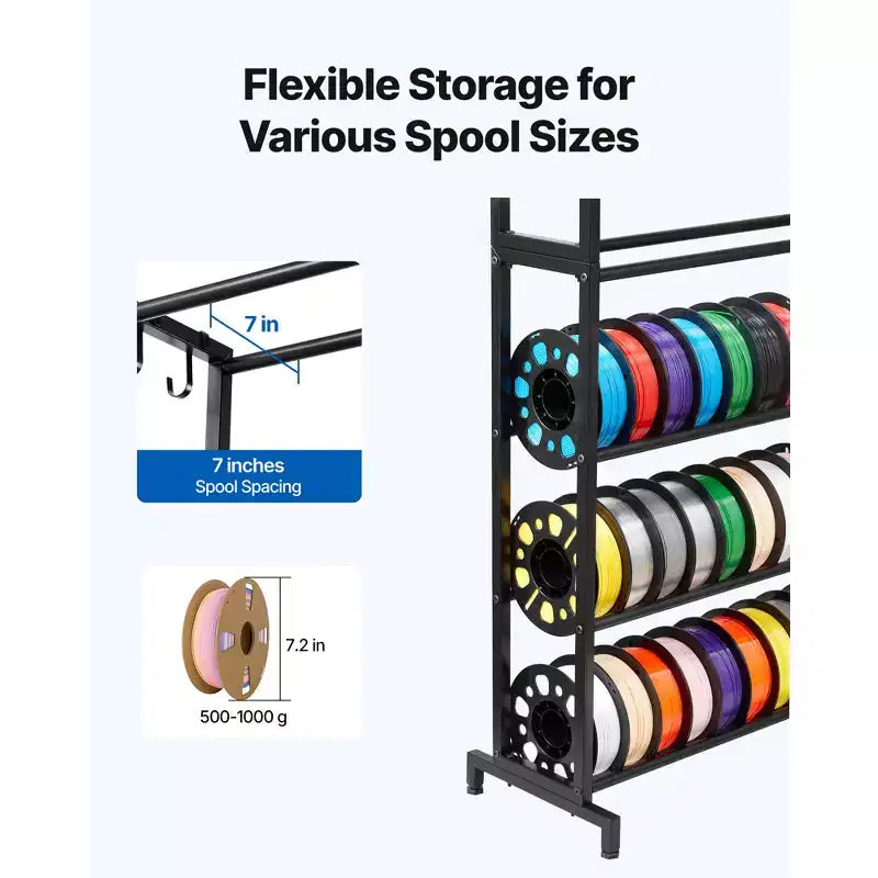 Scaffale di stoccaggio per filamenti per stampante 3D, scaffali portaoggetti a 7 livelli per filamenti di stampa 3D, supporti per bobine di filamento (solo scaffale), nero