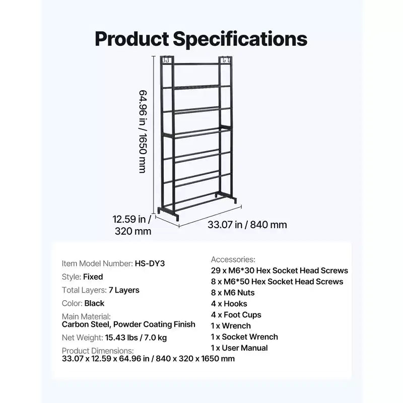 Scaffale di stoccaggio per filamenti per stampante 3D, scaffali portaoggetti a 7 livelli per filamenti di stampa 3D, supporti per bobine di filamento (solo scaffale), nero