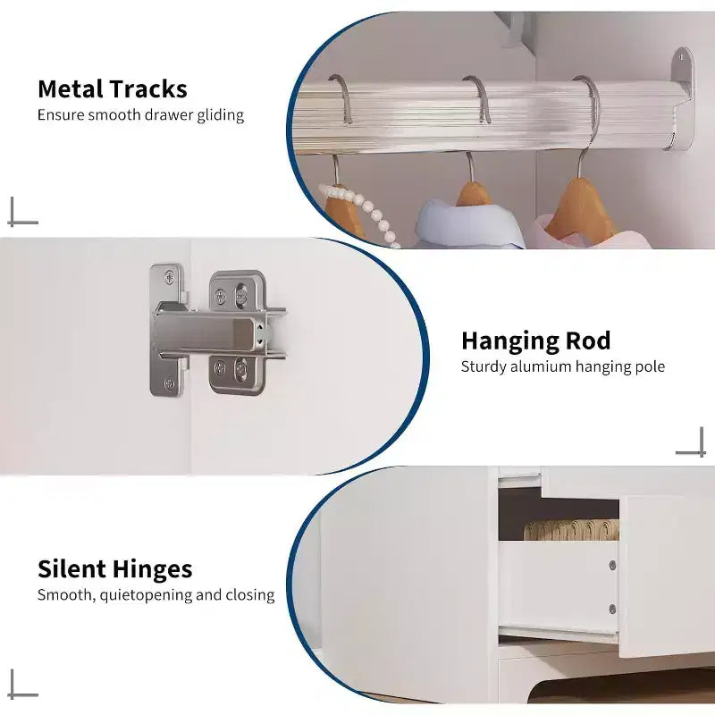 Armadio Guardaroba, Mobile Contenitore per Abiti in Legno da 71", 1 Ripiano Regolabile e 2 Cassetti, Armadio con Asta Appendipe per Camera da Letto