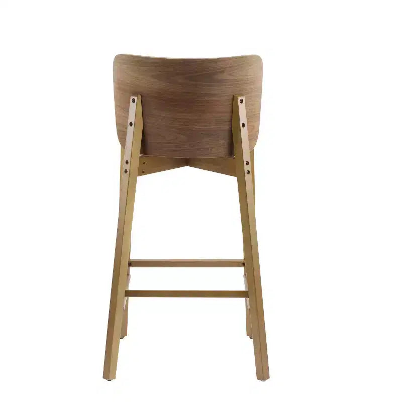 Set di 2 sgabelli da bar in legno, struttura in legno di gomma con schienale ergonomico curvo per isola cucina e home bar, Noce125