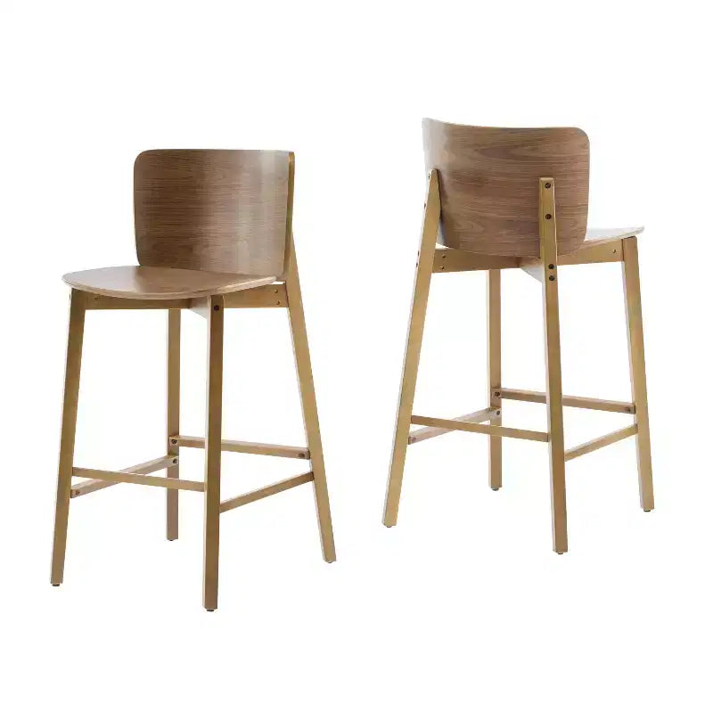 Set di 2 sgabelli da bar in legno, struttura in legno di gomma con schienale ergonomico curvo per isola cucina e home bar, Noce125