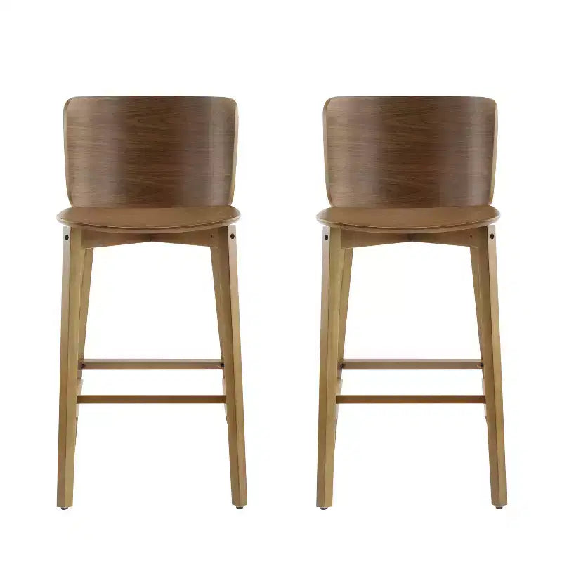 Set di 2 sgabelli da bar in legno, struttura in legno di gomma con schienale ergonomico curvo per isola cucina e home bar, Noce125
