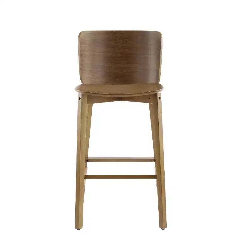 Set di 2 sgabelli da bar in legno, struttura in legno di gomma con schienale ergonomico curvo per isola cucina e home bar, Noce125