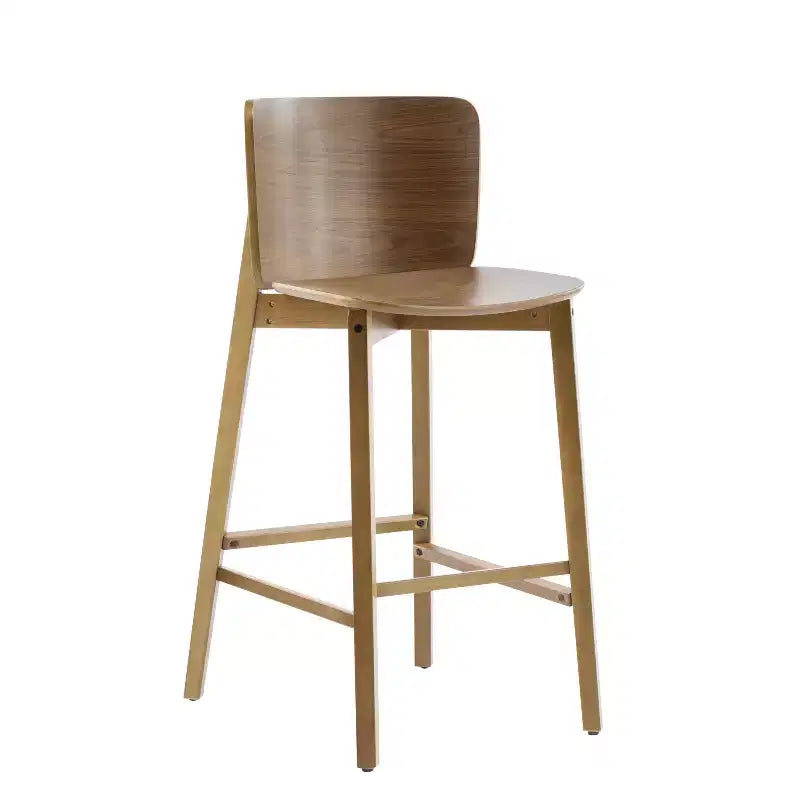 Set di 2 sgabelli da bar in legno, struttura in legno di gomma con schienale ergonomico curvo per isola cucina e home bar, Noce125