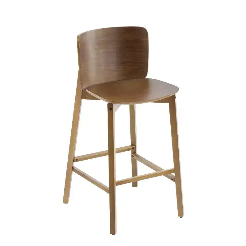 Set di 2 sgabelli da bar in legno, struttura in legno di gomma con schienale ergonomico curvo per isola cucina e home bar, Noce125