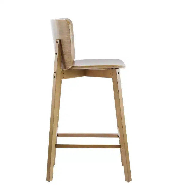Set di 2 sgabelli da bar in legno, struttura in legno di gomma con schienale ergonomico curvo per isola cucina e home bar, Noce125