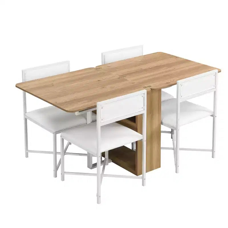 Set Tavolo da Pranzo 5 Pezzi, Tavolo da Cucina Allungabile Moderno Compatto 80-160 cm con Ripiano Contenitore e 4 Sedie da Pranzo Imbottite per Piccoli Spazi