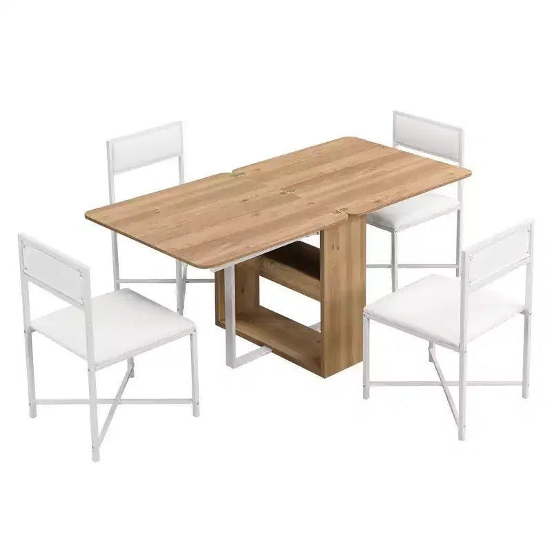 Set Tavolo da Pranzo 5 Pezzi, Tavolo da Cucina Allungabile Moderno Compatto 80-160 cm con Ripiano Contenitore e 4 Sedie da Pranzo Imbottite per Piccoli Spazi