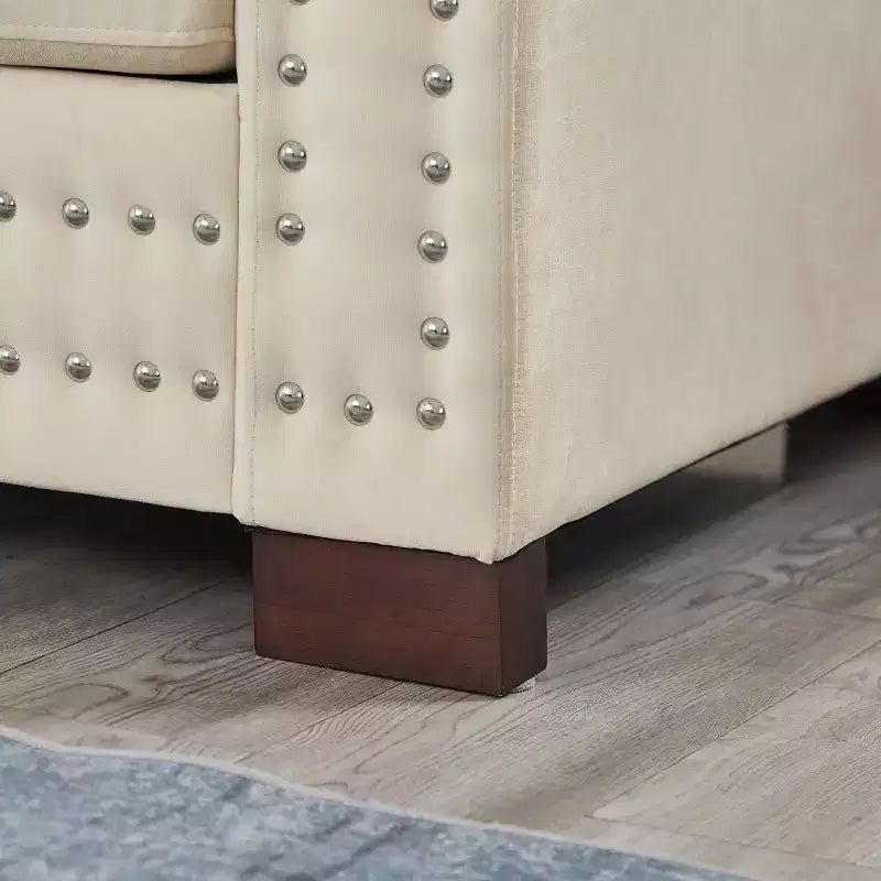 Divani Componibili Moderni 2+3 Posti Bracciolo Quadrato con Decorazione a Borchie Argento Divano in Velluto Imbottito per Soggiorno Albicocca