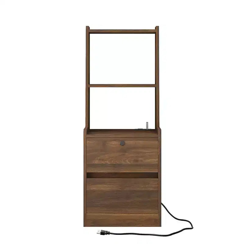 Comodino da 15 pollici con stazione di ricarica, comodino intelligente con libreria, vano portaoggetti, funzione di blocco, finitura in legno con serratura