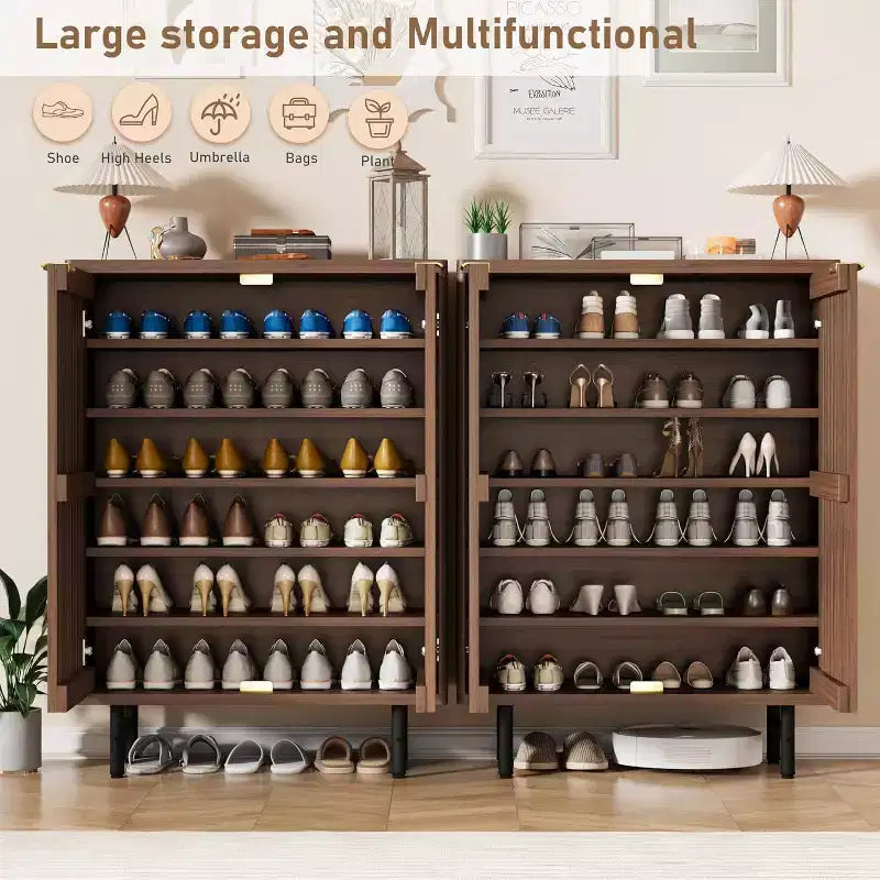 Scarpiera a 6 Ripiani con Ante, Scarpiera in Legno per 24 Paia di Scarpe, Mobile Moderno per Ingresso o Corridoio in Stile Rustico, Mobile Contenitore Nascosto