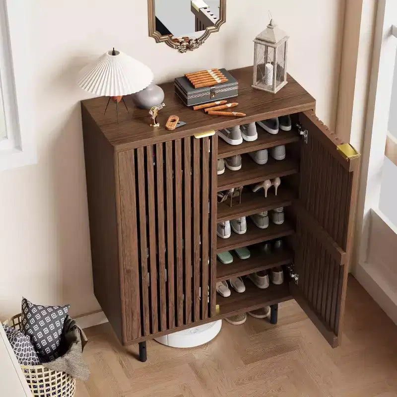 Scarpiera a 6 Ripiani con Ante, Scarpiera in Legno per 24 Paia di Scarpe, Mobile Moderno per Ingresso o Corridoio in Stile Rustico, Mobile Contenitore Nascosto