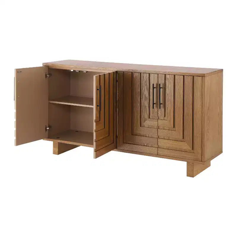 Madia moderna a 4 ante realizzata in MDF e impiallacciatura di frassino, con maniglie in metallo e finiture naturali, perfetta per sale da pranzo