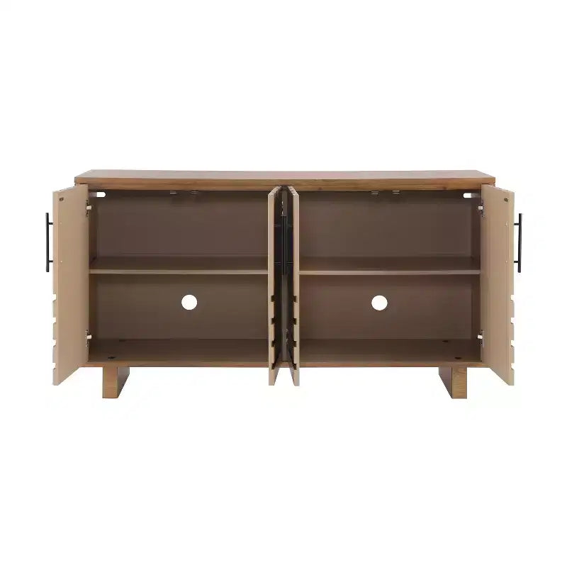 Madia moderna a 4 ante realizzata in MDF e impiallacciatura di frassino, con maniglie in metallo e finiture naturali, perfetta per sale da pranzo