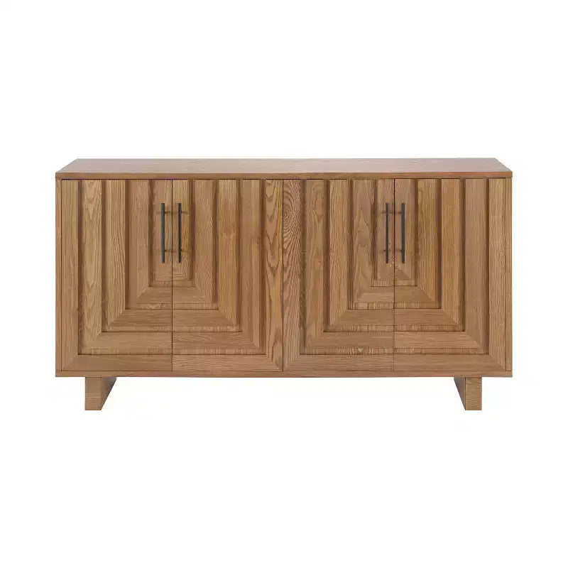 Madia moderna a 4 ante realizzata in MDF e impiallacciatura di frassino, con maniglie in metallo e finiture naturali, perfetta per sale da pranzo