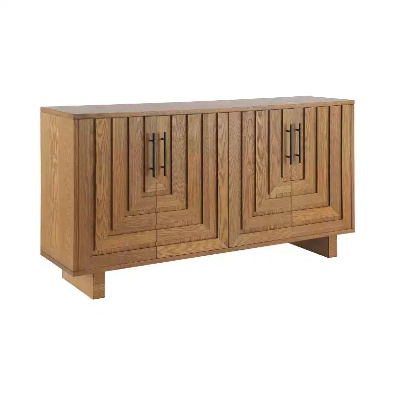 Madia moderna a 4 ante realizzata in MDF e impiallacciatura di frassino, con maniglie in metallo e finiture naturali, perfetta per sale da pranzo