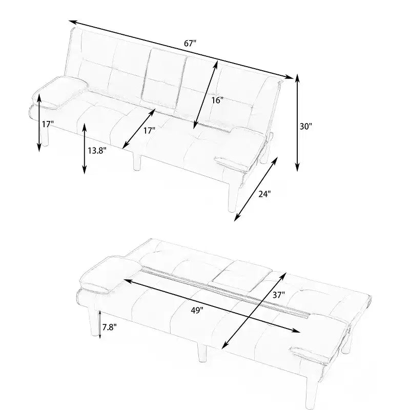 Divano Letto Convertibile, Futon Moderno da 67 pollici con Portabicchieri, Divano Letto per Piccoli Spazi, Appartamenti e Uffici