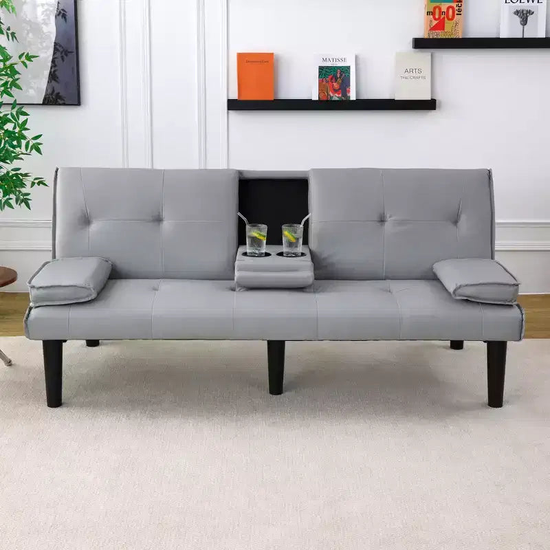 Divano Letto Convertibile, Futon Moderno da 67 pollici con Portabicchieri, Divano Letto per Piccoli Spazi, Appartamenti e Uffici