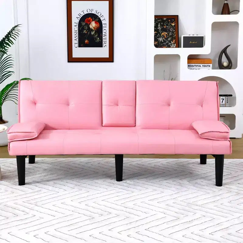 Divano Letto Convertibile, Futon Moderno da 67 pollici con Portabicchieri, Divano Letto per Piccoli Spazi, Appartamenti e Uffici