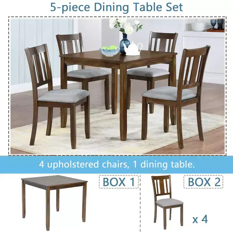 Set da pranzo da 5 pezzi in legno con 4 sedie per cucina o sala da pranzo