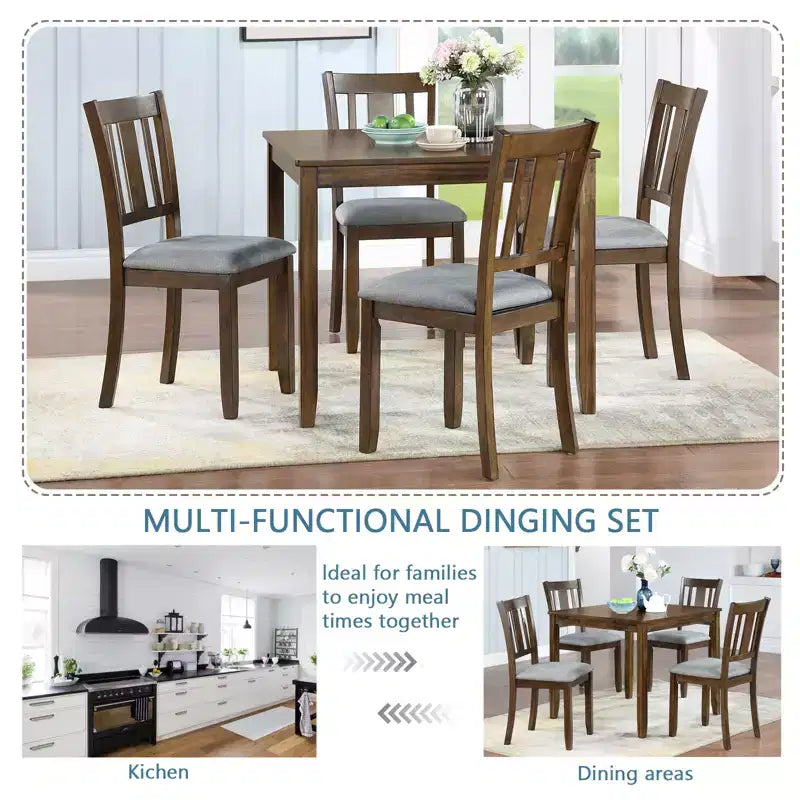 Set da pranzo da 5 pezzi in legno con 4 sedie per cucina o sala da pranzo