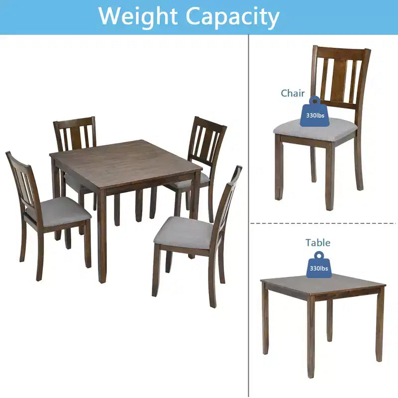 Set da pranzo da 5 pezzi in legno con 4 sedie per cucina o sala da pranzo