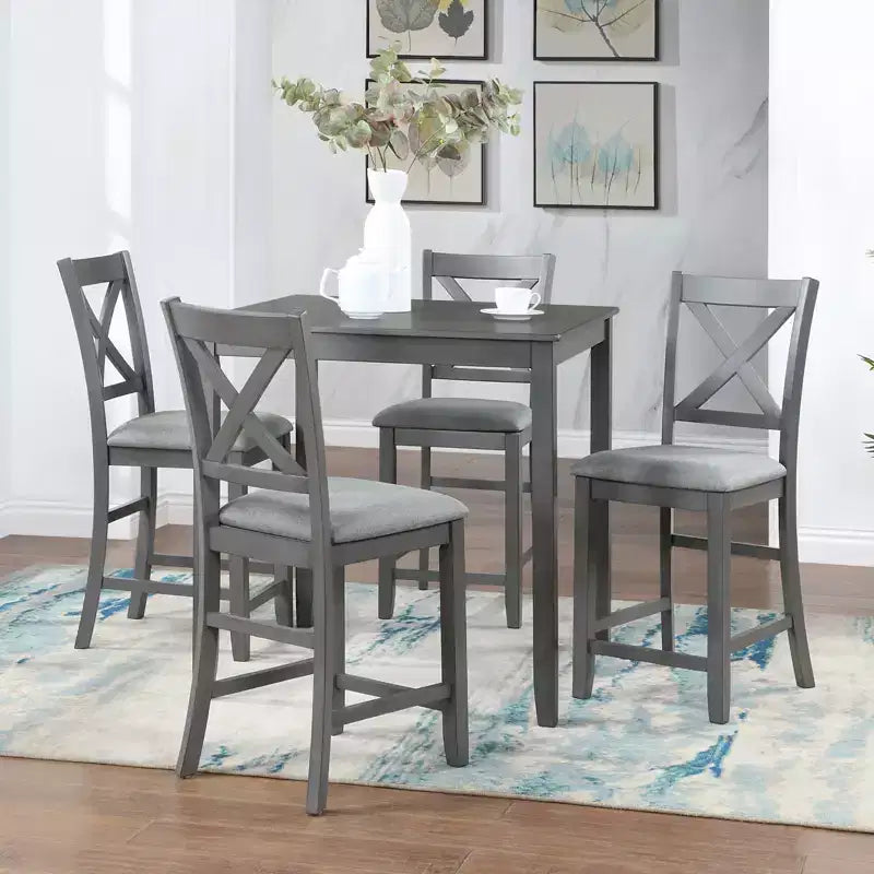 Set da pranzo da 5 pezzi ad altezza bancone quadrato con 4 sedie imbottite