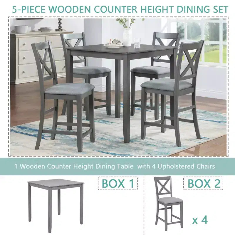 Set da pranzo da 5 pezzi ad altezza bancone quadrato con 4 sedie imbottite