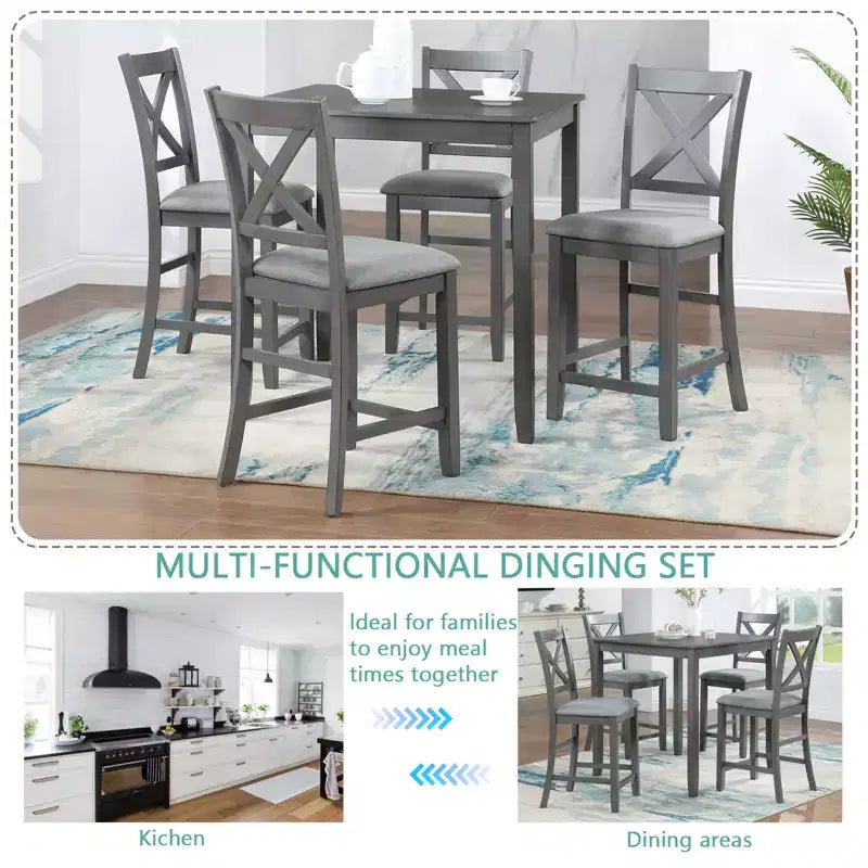 Set da pranzo da 5 pezzi ad altezza bancone quadrato con 4 sedie imbottite