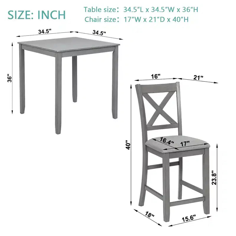 Set da pranzo da 5 pezzi ad altezza bancone quadrato con 4 sedie imbottite