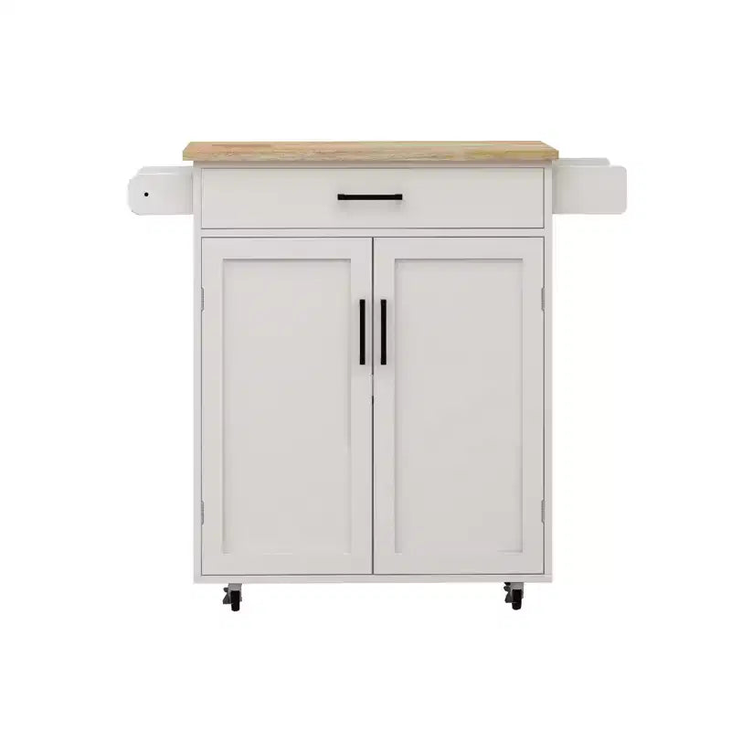 sumyeg Rolling Kitchen Island Cart with Drawer, Cabinet, Rack and Rubber Wood Top