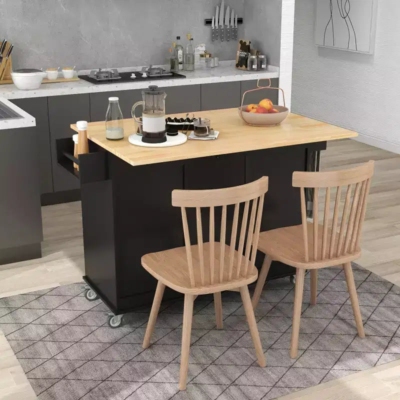 Isola da cucina mobile con piano in legno massello, anta a ribalta, ruote bloccabili, armadietto, portaspezie, portasciugamani e cassetto, 52,7 pollici