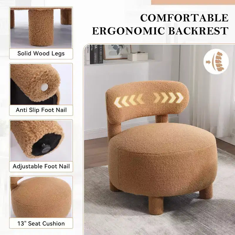 Poltrona moderna rotonda con schienale curvo, spessa imbottitura, gambe in legno, comoda sedia per leggere, per soggiorno, camera da letto