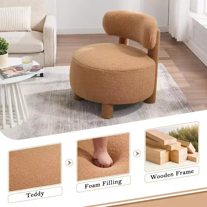 Poltrona moderna rotonda con schienale curvo, spessa imbottitura, gambe in legno, comoda sedia per leggere, per soggiorno, camera da letto
