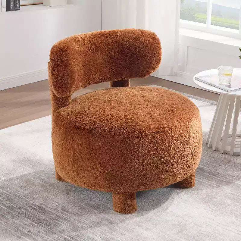 Poltrona moderna rotonda con schienale curvo, spessa imbottitura, gambe in legno, comoda sedia per leggere, per soggiorno, camera da letto
