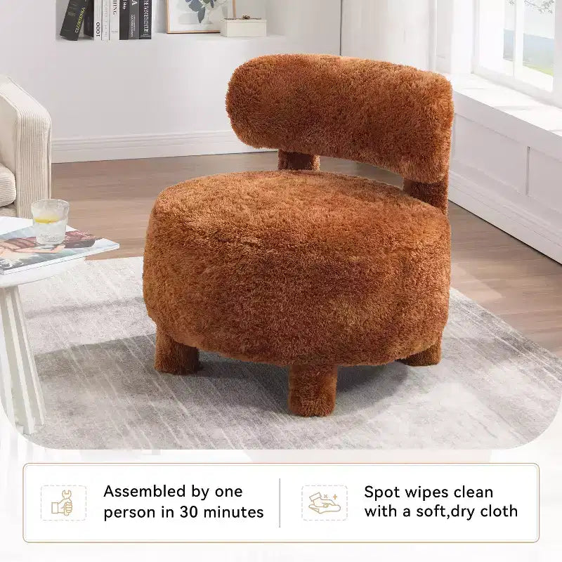 Poltrona moderna rotonda con schienale curvo, spessa imbottitura, gambe in legno, comoda sedia per leggere, per soggiorno, camera da letto