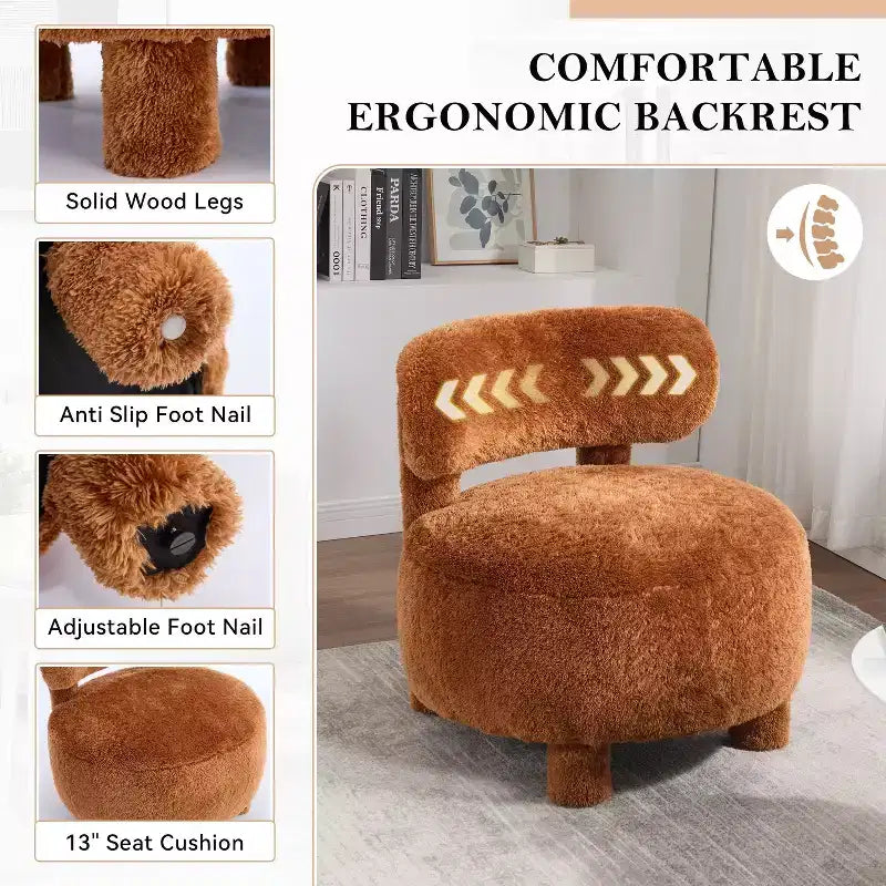Poltrona moderna rotonda con schienale curvo, spessa imbottitura, gambe in legno, comoda sedia per leggere, per soggiorno, camera da letto