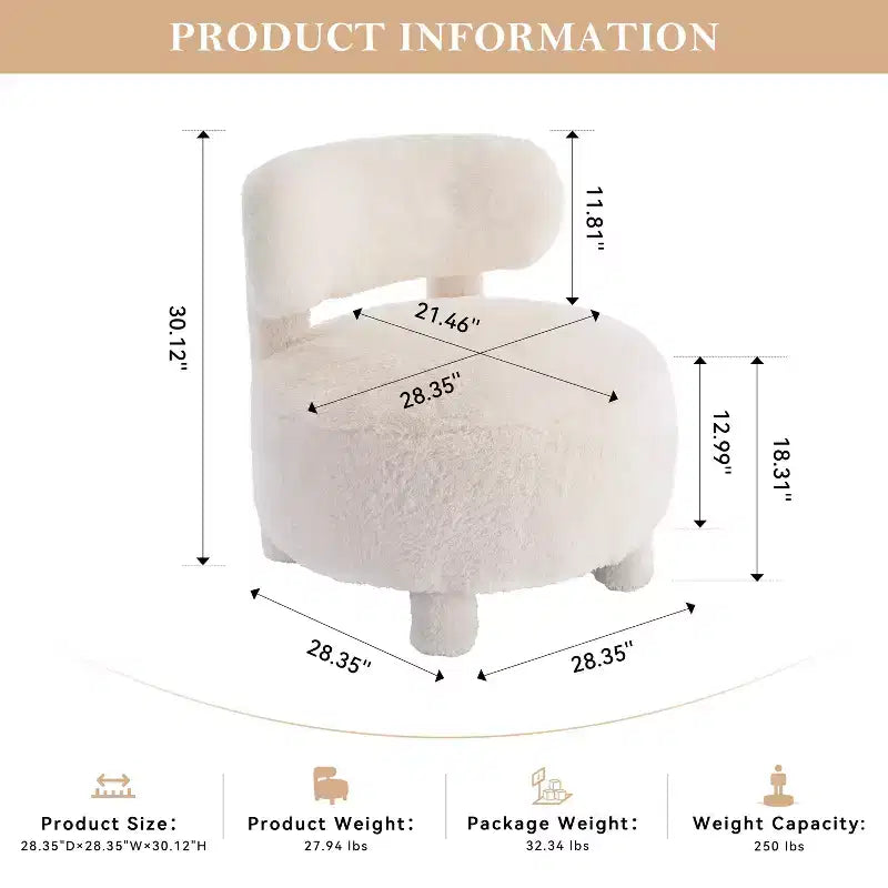 Poltrona moderna rotonda con schienale curvo, spessa imbottitura, gambe in legno, comoda sedia per leggere, per soggiorno, camera da letto