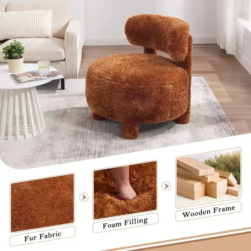 Poltrona moderna rotonda con schienale curvo, spessa imbottitura, gambe in legno, comoda sedia per leggere, per soggiorno, camera da letto