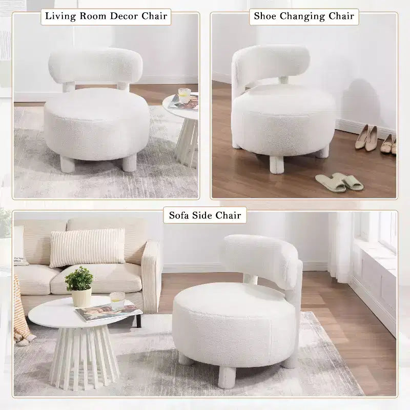 Poltrona moderna rotonda con schienale curvo, spessa imbottitura, gambe in legno, comoda sedia per leggere, per soggiorno, camera da letto