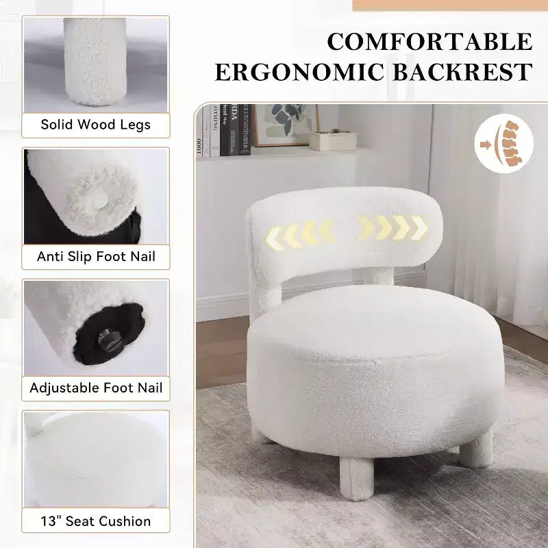 Poltrona moderna rotonda con schienale curvo, spessa imbottitura, gambe in legno, comoda sedia per leggere, per soggiorno, camera da letto